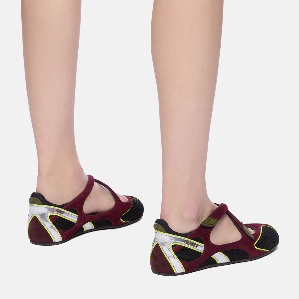 THE ATTICO VIOLET SUEDE FLOOR 01 BLACK MESH TRIM BALLERINA FLAT - Picture 15 of 16